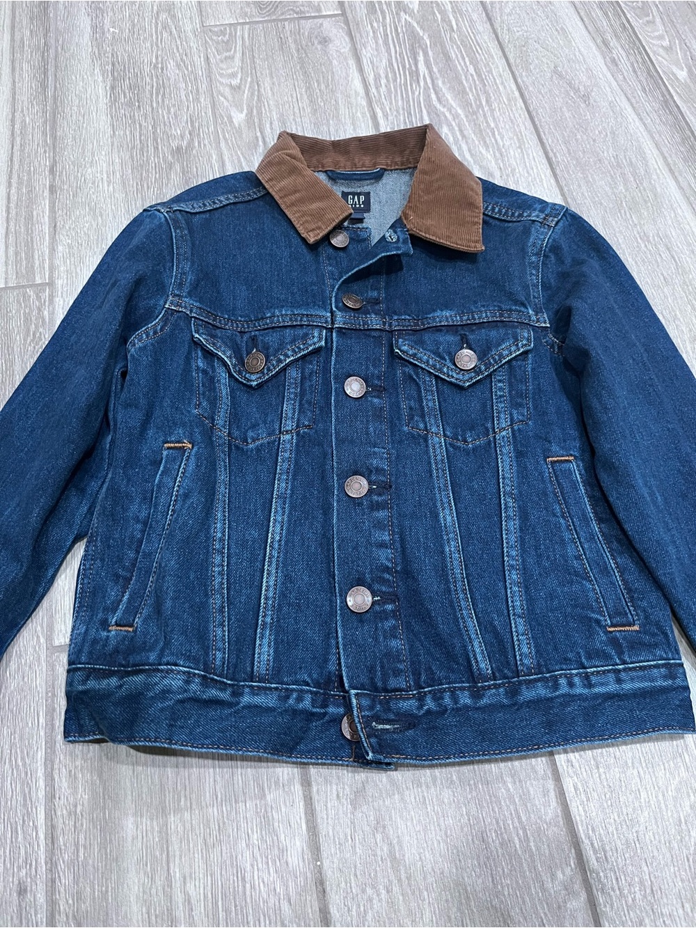 GAP Boys Dark Blue Denim Jacket with Brown Corduroy Collar